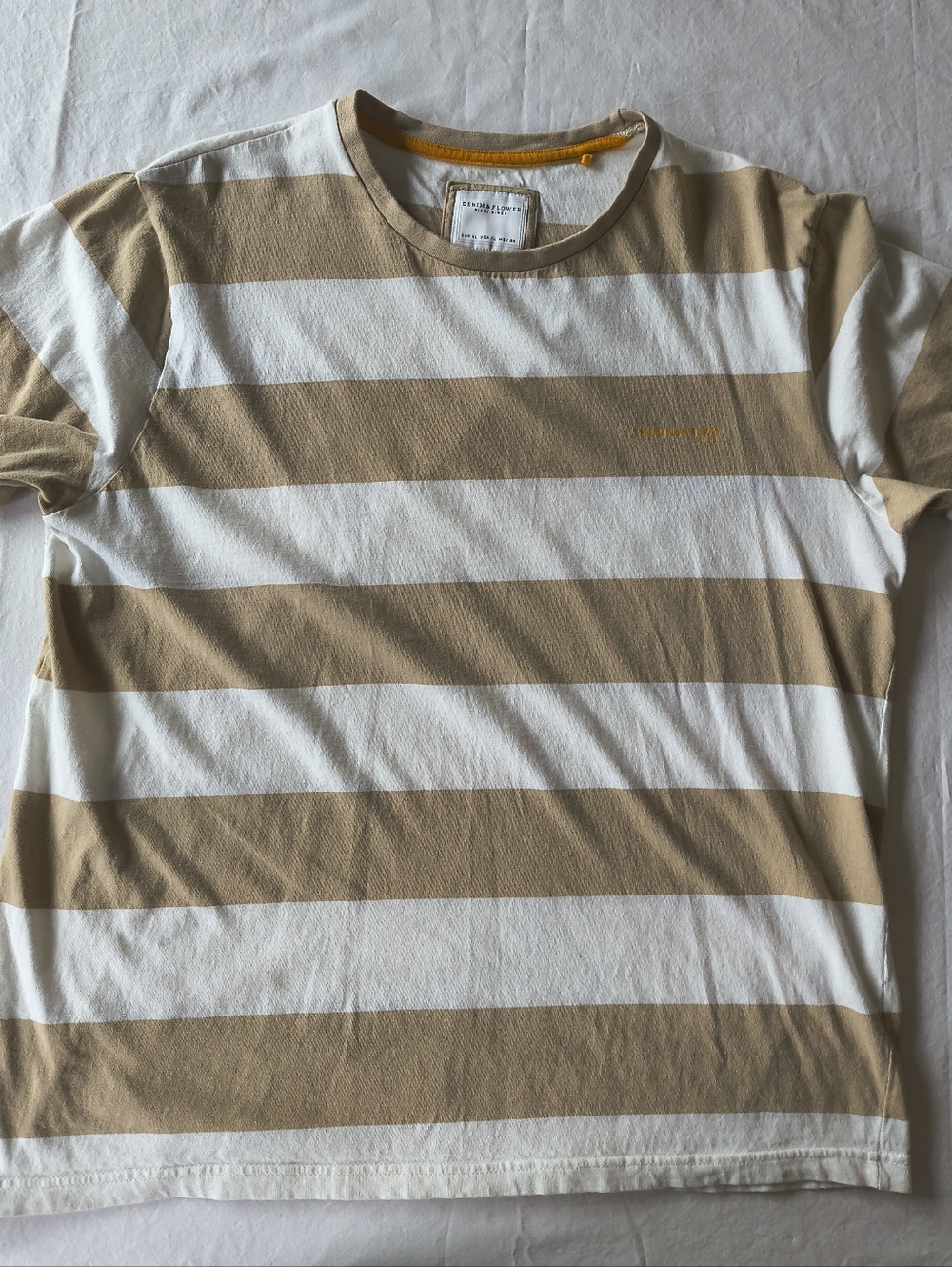 Denim & Flower By Ricky Striped Crewneck Tee in Beige and White - Men Size Xl